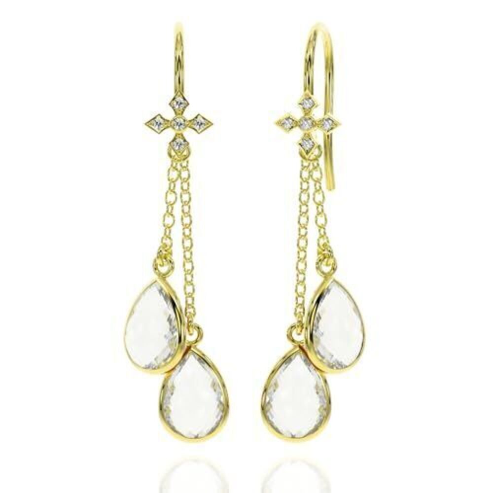 1117 Clear Quartz Earrings in Pear Drop Dangle Shape - 18K Gold Vermeil